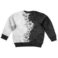 Hawaii Hibiscus Flowers Kid Ugly Christmas Sweater Grayscale Polynesian Pattern