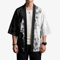Hawaii Hibiscus Flowers Kimono Grayscale Polynesian Pattern LT05 - Polynesian Pride