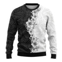 Hawaii Hibiscus Flowers Ugly Christmas Sweater Grayscale Polynesian Pattern