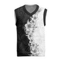 Hawaii Hibiscus Flowers Christmas Knitted V-Neck Vest Grayscale Polynesian Pattern