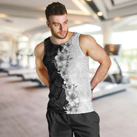 Hawaii Hibiscus Flowers Men Tank Top Grayscale Polynesian Pattern