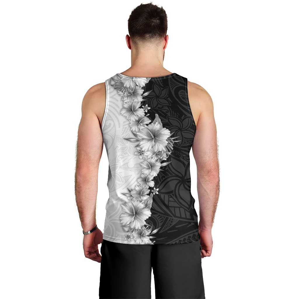 Hawaii Hibiscus Flowers Men Tank Top Grayscale Polynesian Pattern