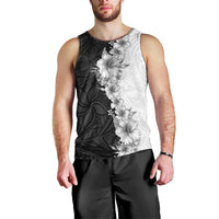 Hawaii Hibiscus Flowers Men Tank Top Grayscale Polynesian Pattern