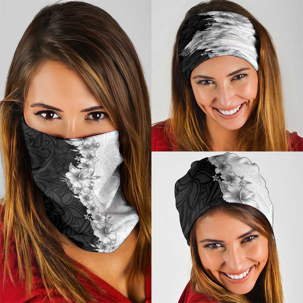 Hawaii Hibiscus Flowers Neck Gaiter Grayscale Polynesian Pattern