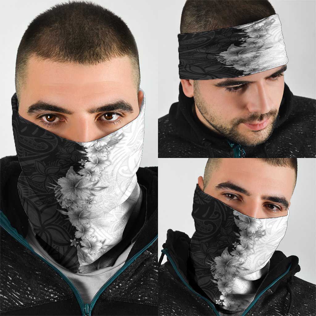Hawaii Hibiscus Flowers Neck Gaiter Grayscale Polynesian Pattern