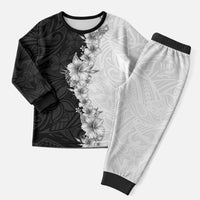 Hawaii Hibiscus Flowers Christmas Pajama Set Grayscale Polynesian Pattern