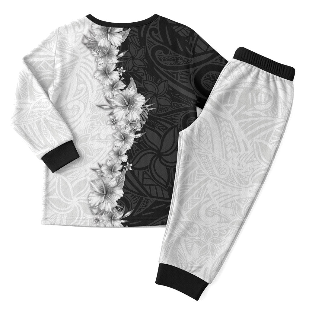 Hawaii Hibiscus Flowers Christmas Pajama Set Grayscale Polynesian Pattern