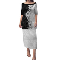 Hawaii Hibiscus Flowers Puletasi Grayscale Polynesian Pattern