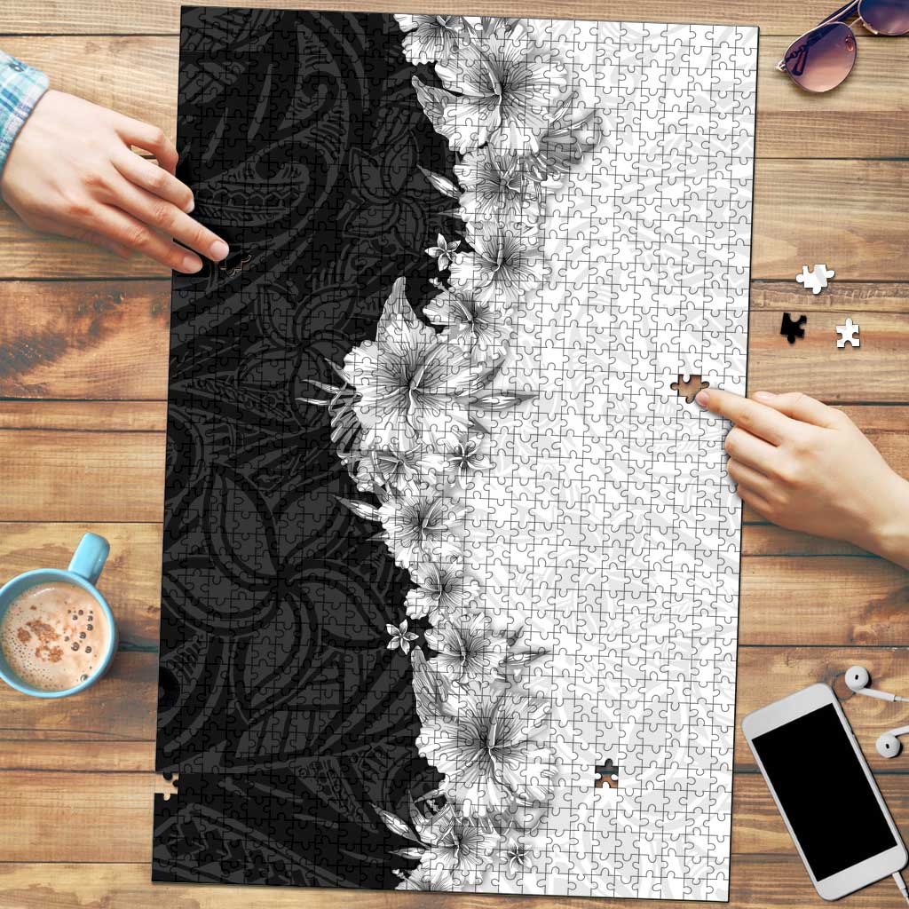 Hawaii Hibiscus Flowers Puzzle Grayscale Polynesian Pattern