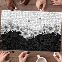 Hawaii Hibiscus Flowers Puzzle Grayscale Polynesian Pattern