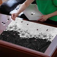 Hawaii Hibiscus Flowers Puzzle Grayscale Polynesian Pattern