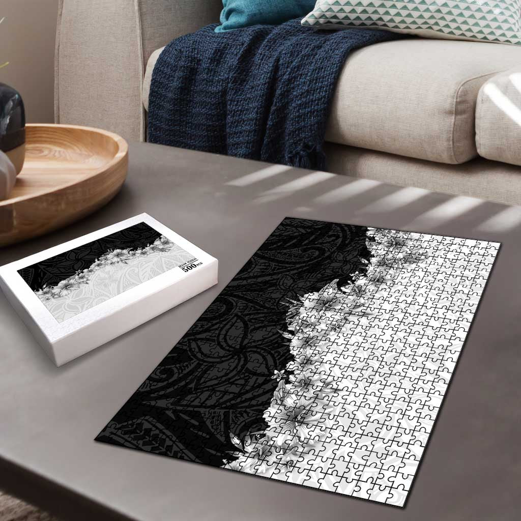 Hawaii Hibiscus Flowers Puzzle Grayscale Polynesian Pattern