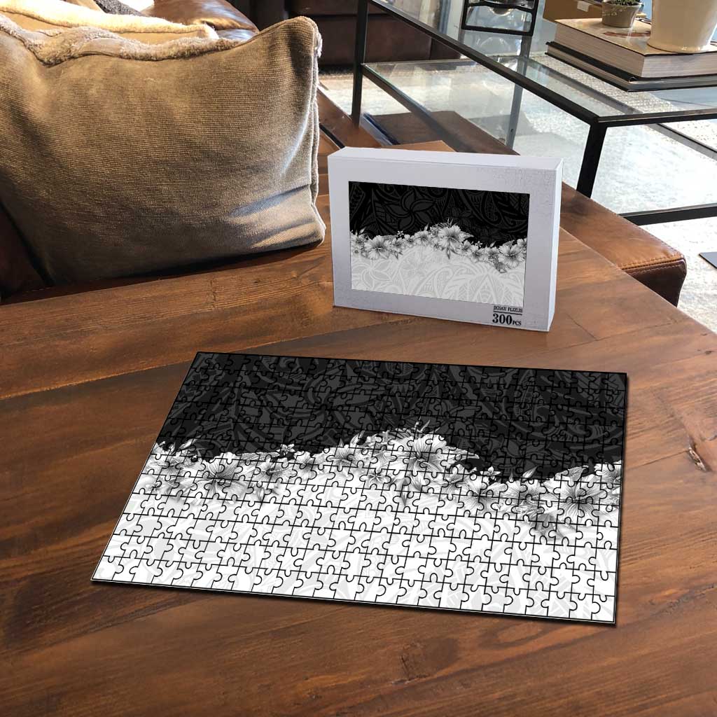 Hawaii Hibiscus Flowers Puzzle Grayscale Polynesian Pattern