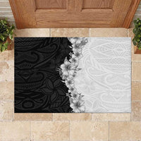 Hawaii Hibiscus Flowers Rubber Doormat Grayscale Polynesian Pattern