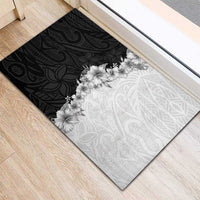 Hawaii Hibiscus Flowers Rubber Doormat Grayscale Polynesian Pattern