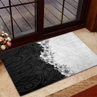 Hawaii Hibiscus Flowers Rubber Doormat Grayscale Polynesian Pattern