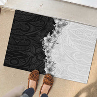 Hawaii Hibiscus Flowers Rubber Doormat Grayscale Polynesian Pattern