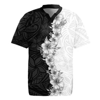 Hawaii Hibiscus Flowers Rugby Jersey Grayscale Polynesian Pattern