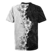 Hawaii Hibiscus Flowers Rugby Jersey Grayscale Polynesian Pattern
