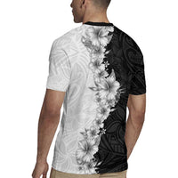 Hawaii Hibiscus Flowers Rugby Jersey Grayscale Polynesian Pattern