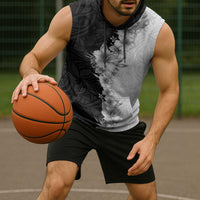 Hawaii Hibiscus Flowers Sleeveless Hoodie Grayscale Polynesian Pattern
