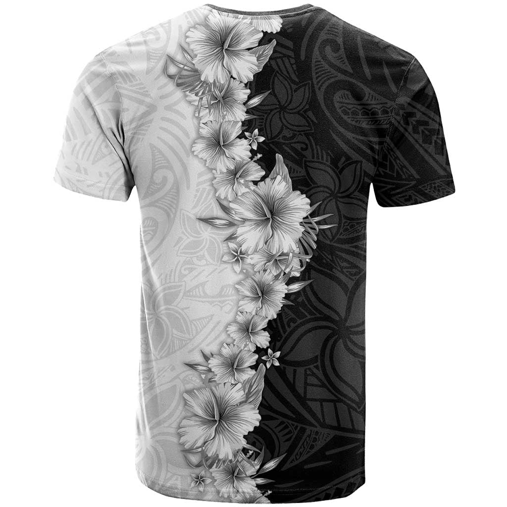 Hawaii Hibiscus Flowers T Shirt Grayscale Polynesian Pattern