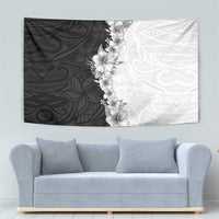 Hawaii Hibiscus Flowers Tapestry Grayscale Polynesian Pattern