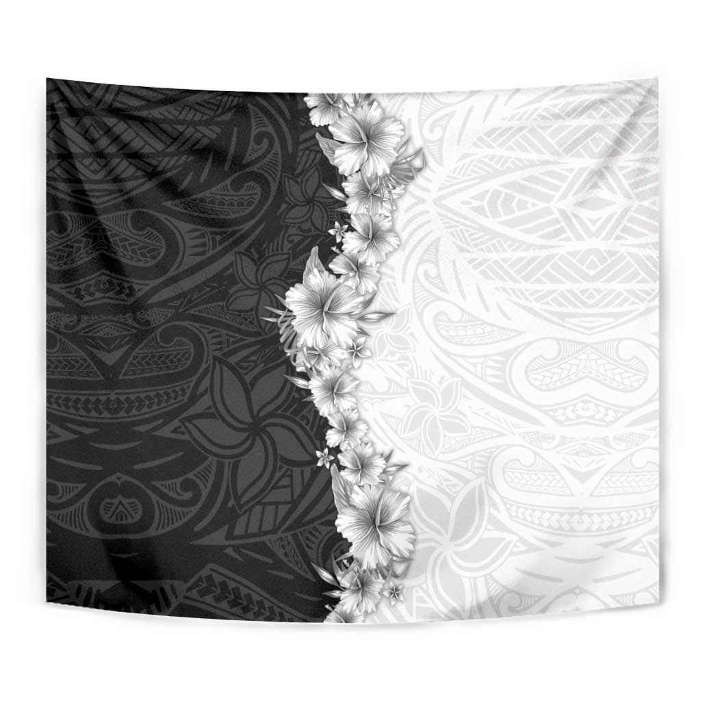 Hawaii Hibiscus Flowers Tapestry Grayscale Polynesian Pattern