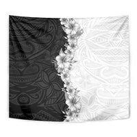 Hawaii Hibiscus Flowers Tapestry Grayscale Polynesian Pattern