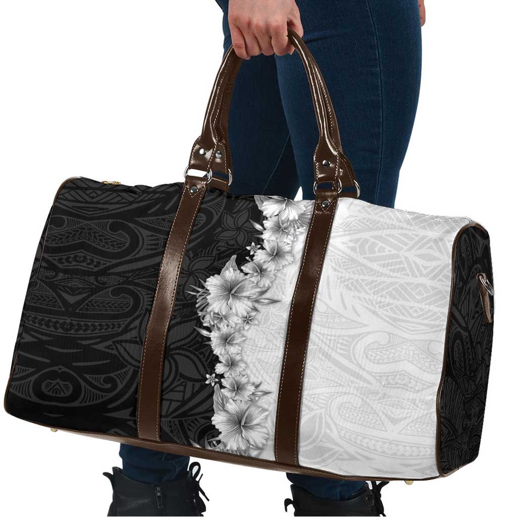 Hawaii Hibiscus Flowers Travel Bag Grayscale Polynesian Pattern LT05 - Polynesian Pride