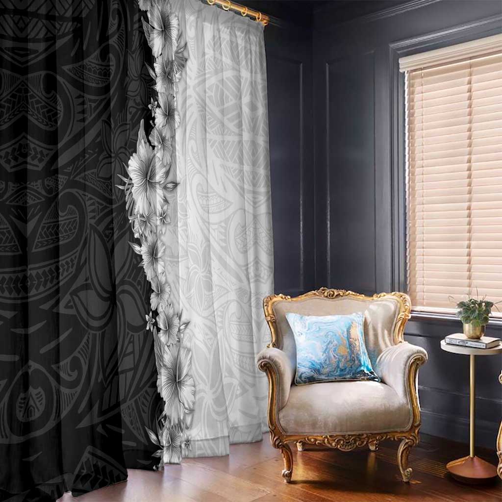 Hawaii Hibiscus Flowers Window Curtain Grayscale Polynesian Pattern LT05 - Polynesian Pride
