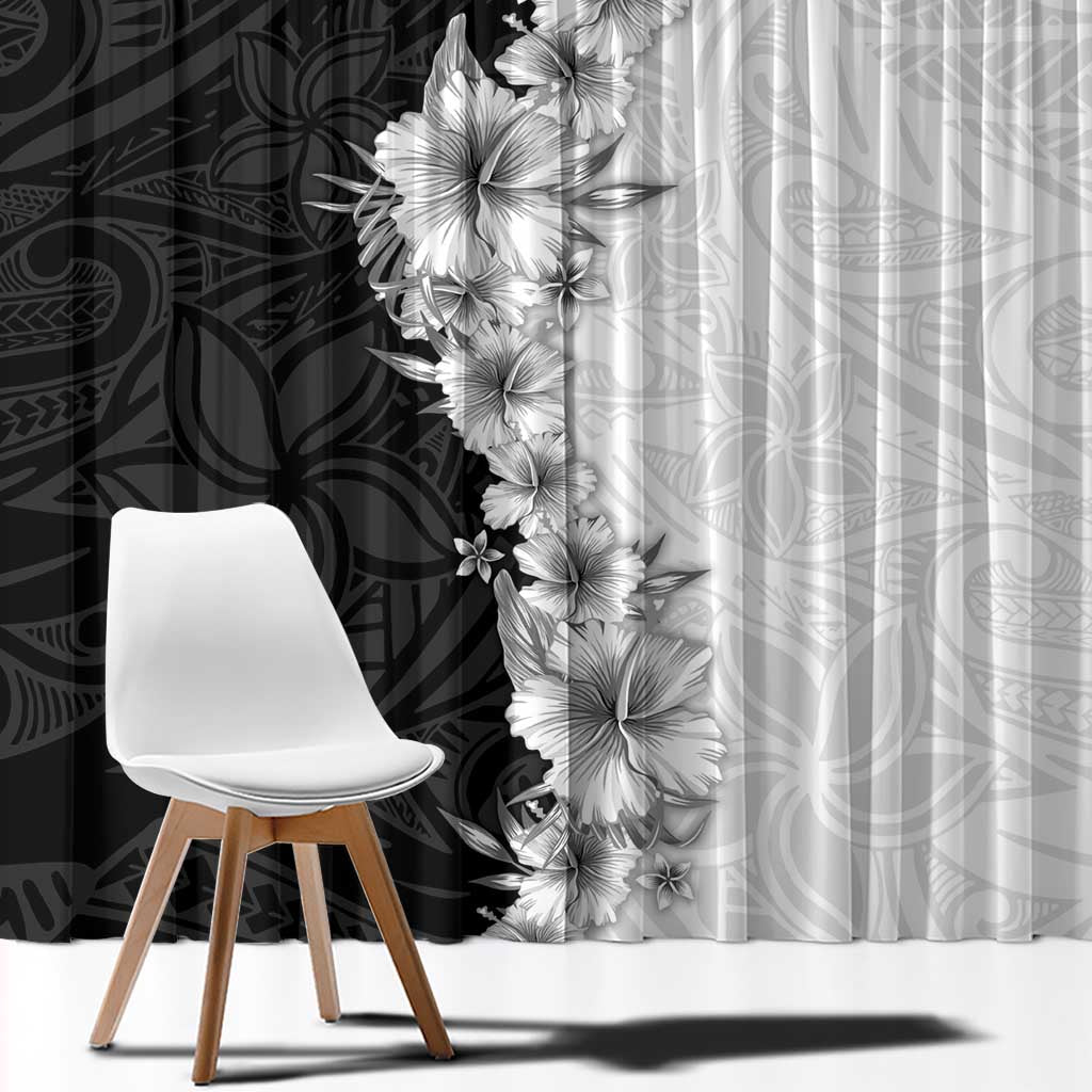Hawaii Hibiscus Flowers Window Curtain Grayscale Polynesian Pattern LT05 - Polynesian Pride