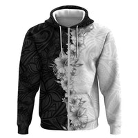Hawaii Hibiscus Flowers Zip Hoodie Grayscale Polynesian Pattern LT05 Zip Hoodie Black - Polynesian Pride