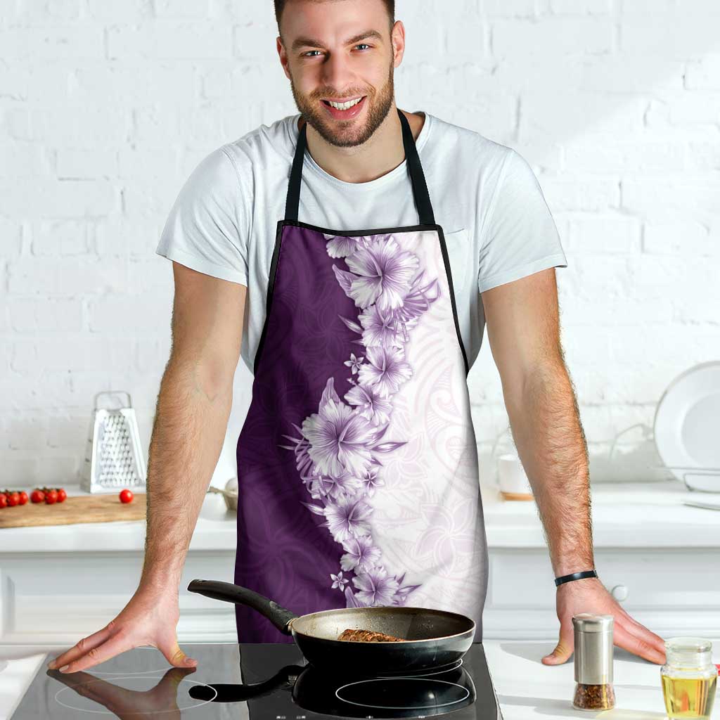 Hawaii Hibiscus Flowers Apron Purple Polynesian Pattern