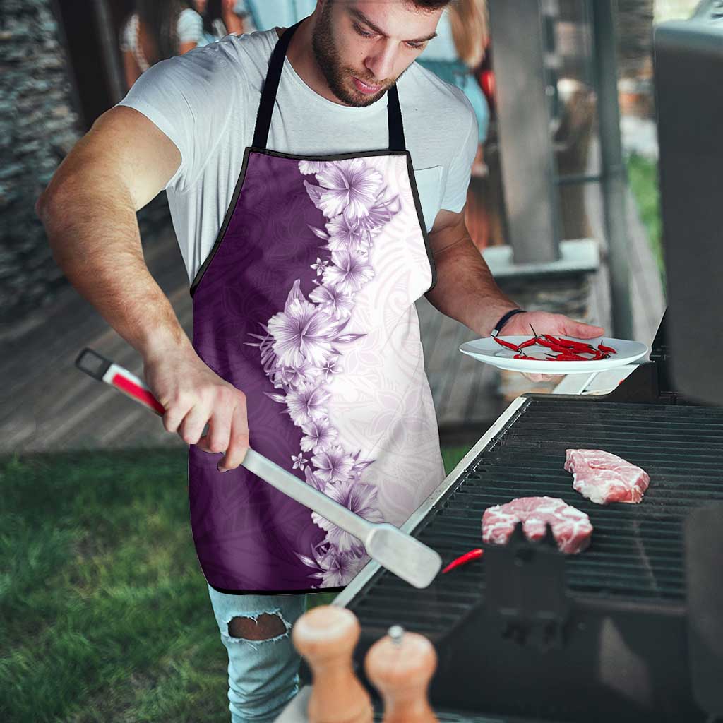 Hawaii Hibiscus Flowers Apron Purple Polynesian Pattern