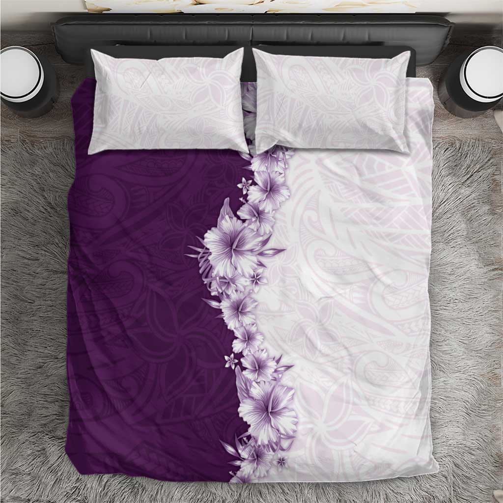 Hawaii Hibiscus Flowers Bedding Set Purple Polynesian Pattern