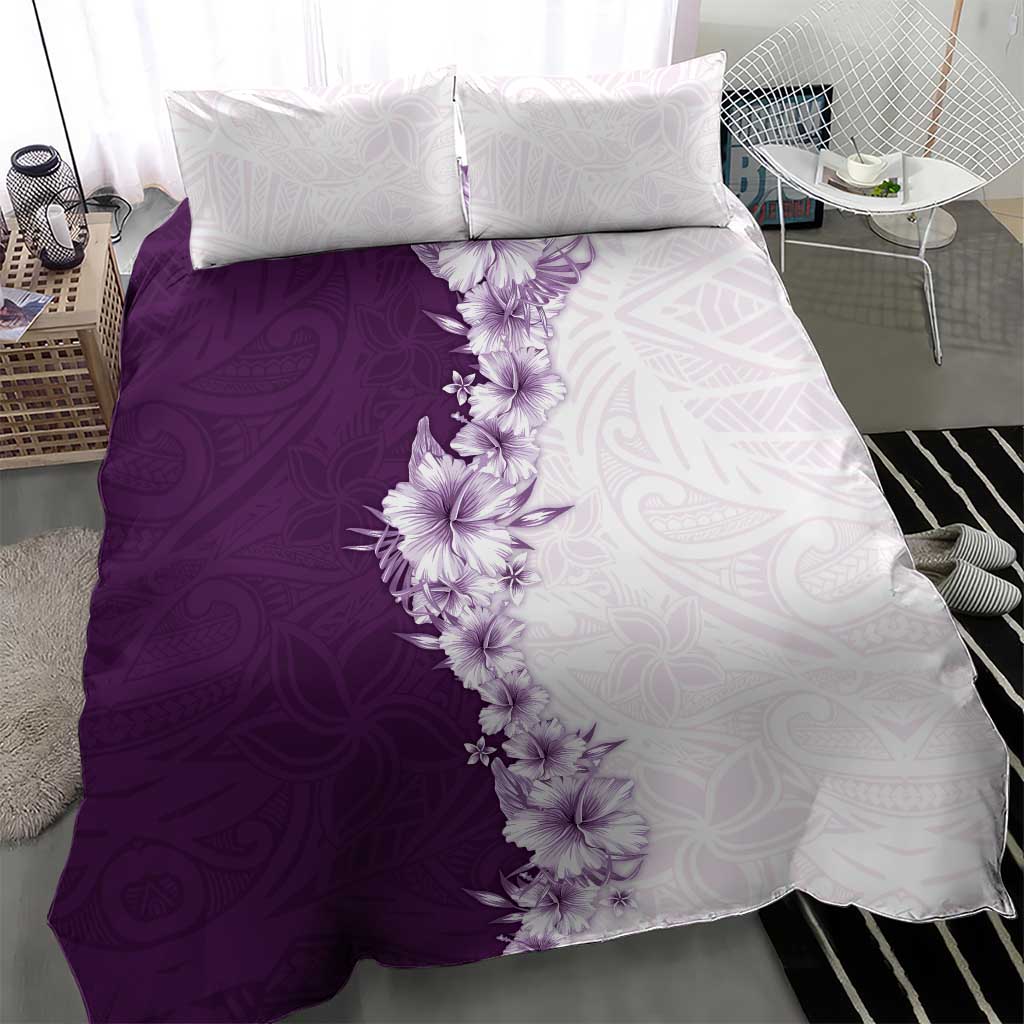 Hawaii Hibiscus Flowers Bedding Set Purple Polynesian Pattern