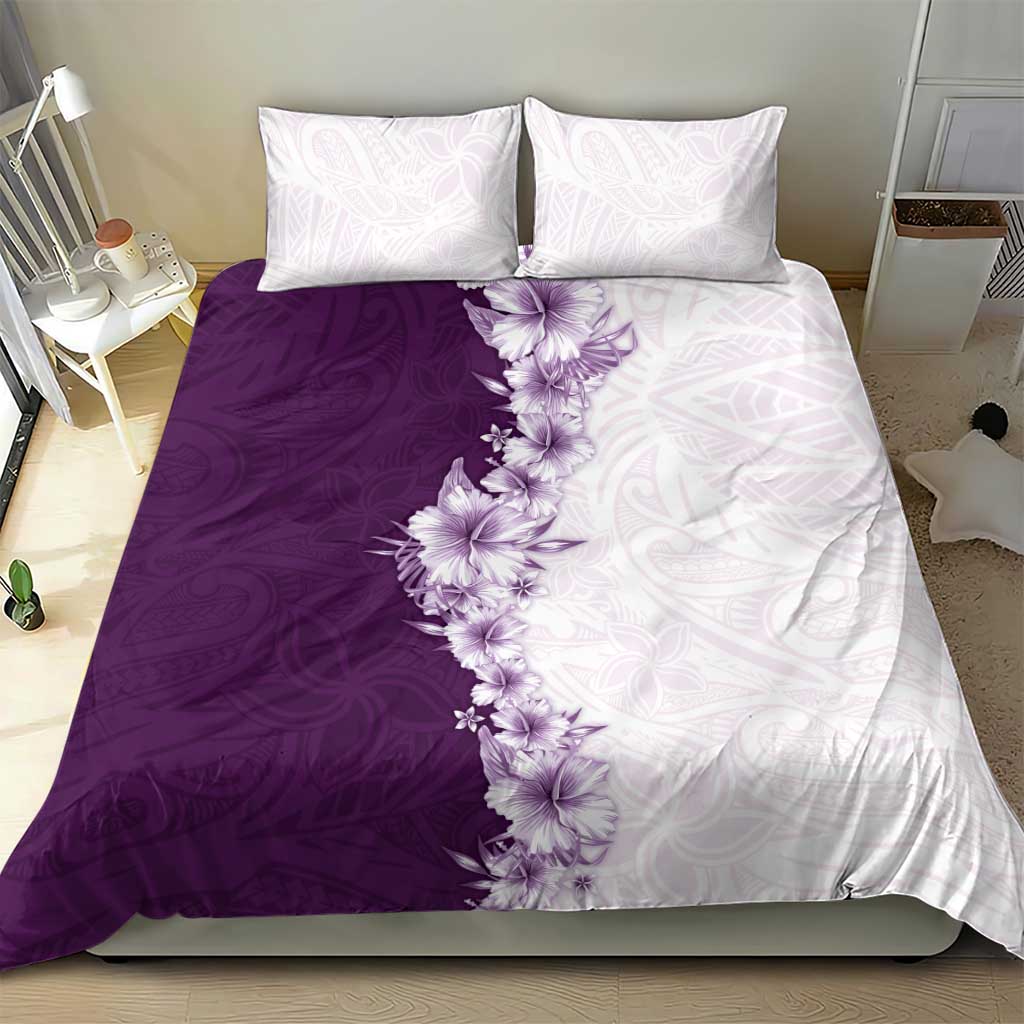 Hawaii Hibiscus Flowers Bedding Set Purple Polynesian Pattern