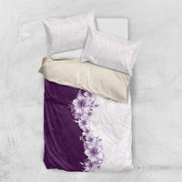 Hawaii Hibiscus Flowers Bedding Set Purple Polynesian Pattern