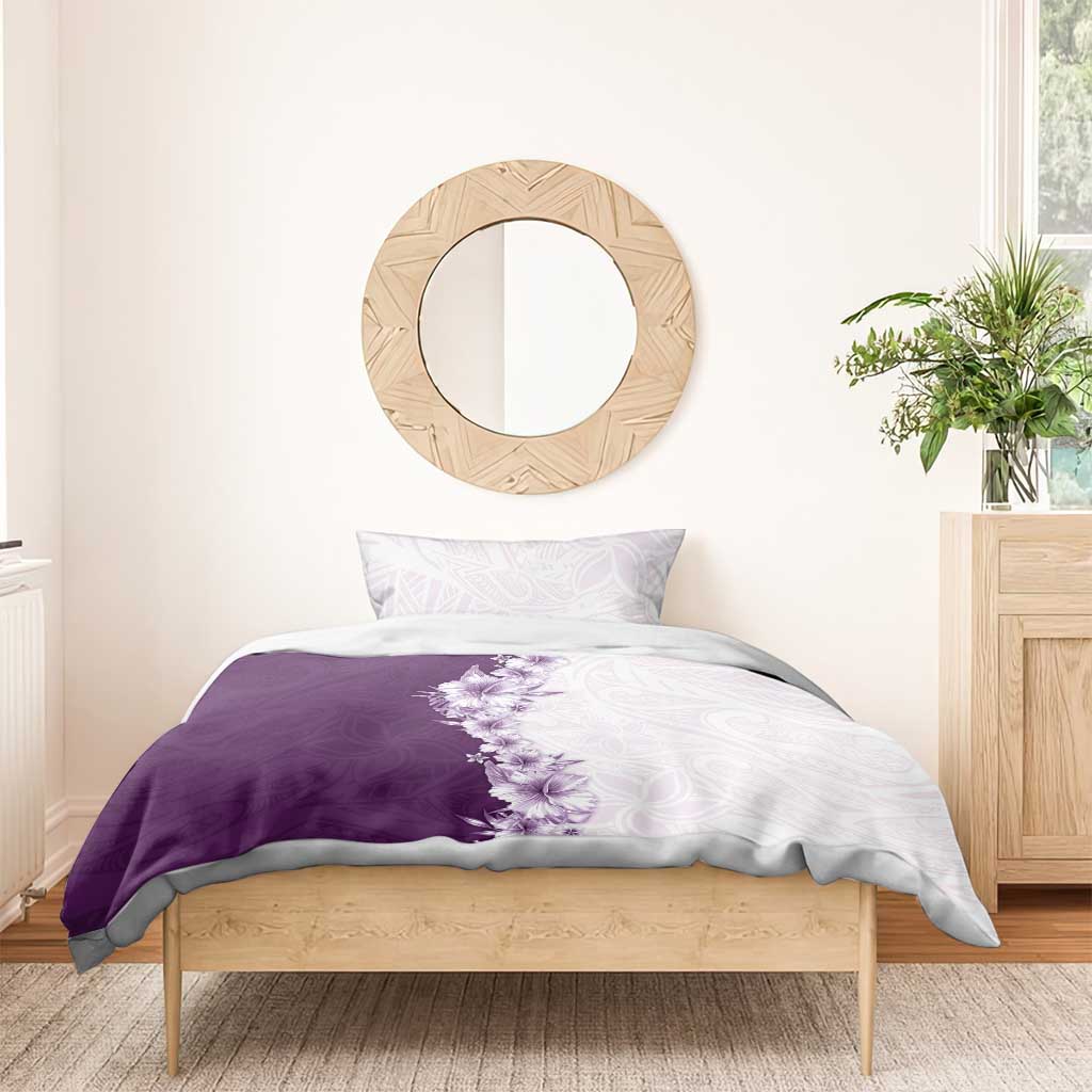 Hawaii Hibiscus Flowers Bedding Set Purple Polynesian Pattern
