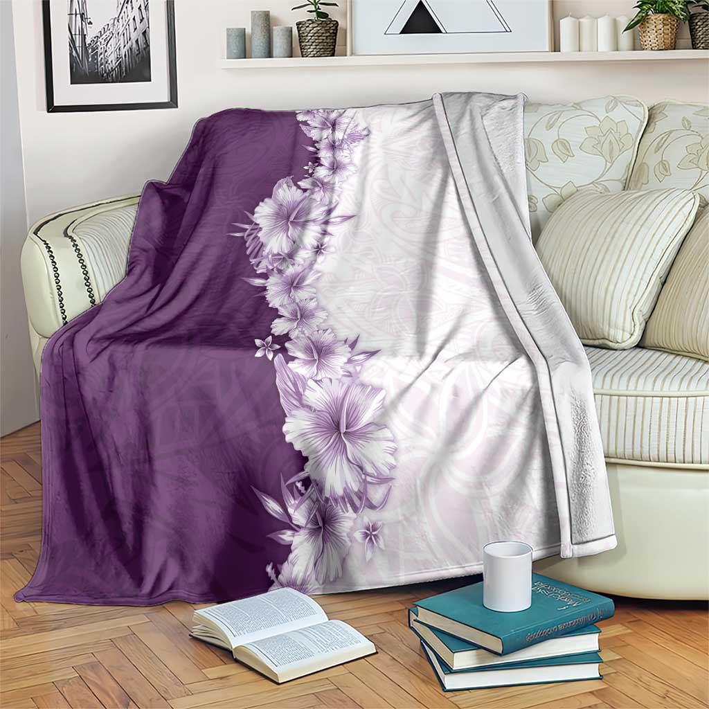 Hawaii Hibiscus Flowers Blanket Purple Polynesian Pattern