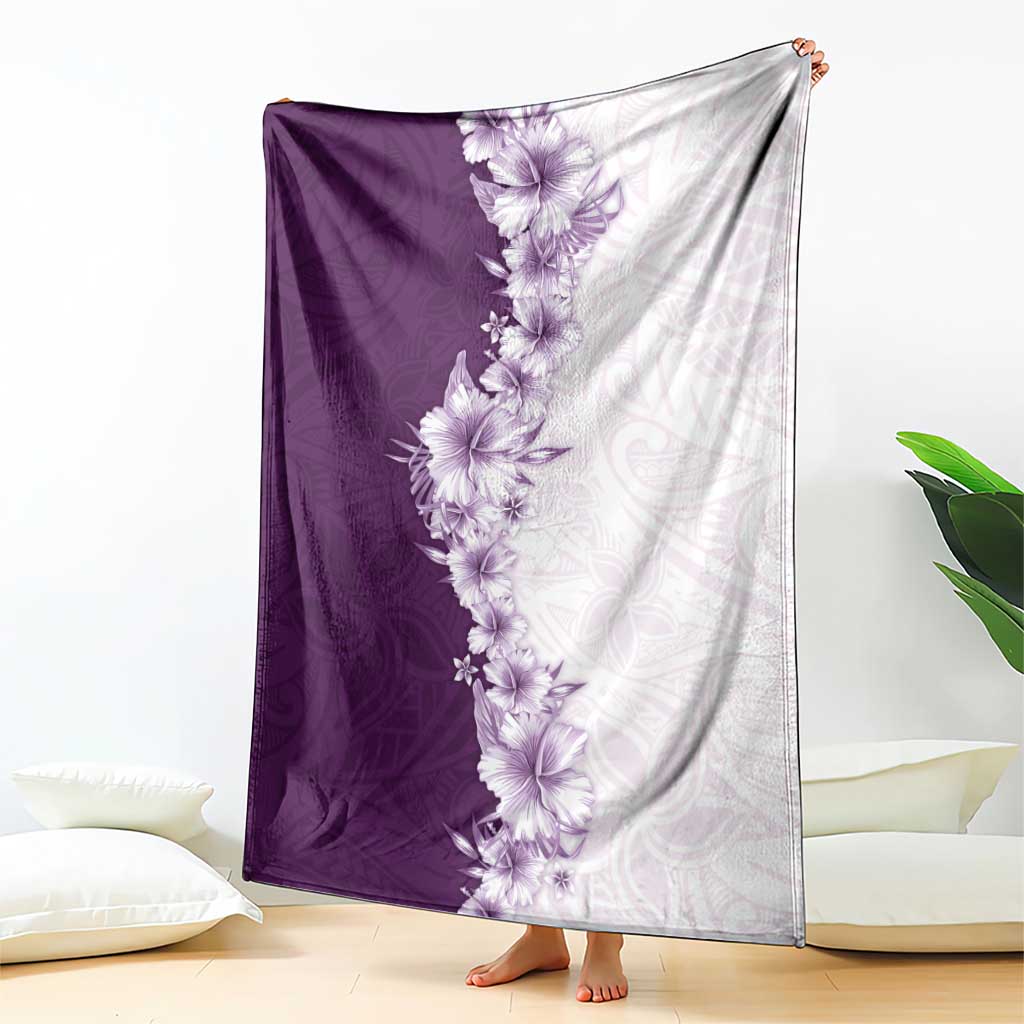 Hawaii Hibiscus Flowers Blanket Purple Polynesian Pattern