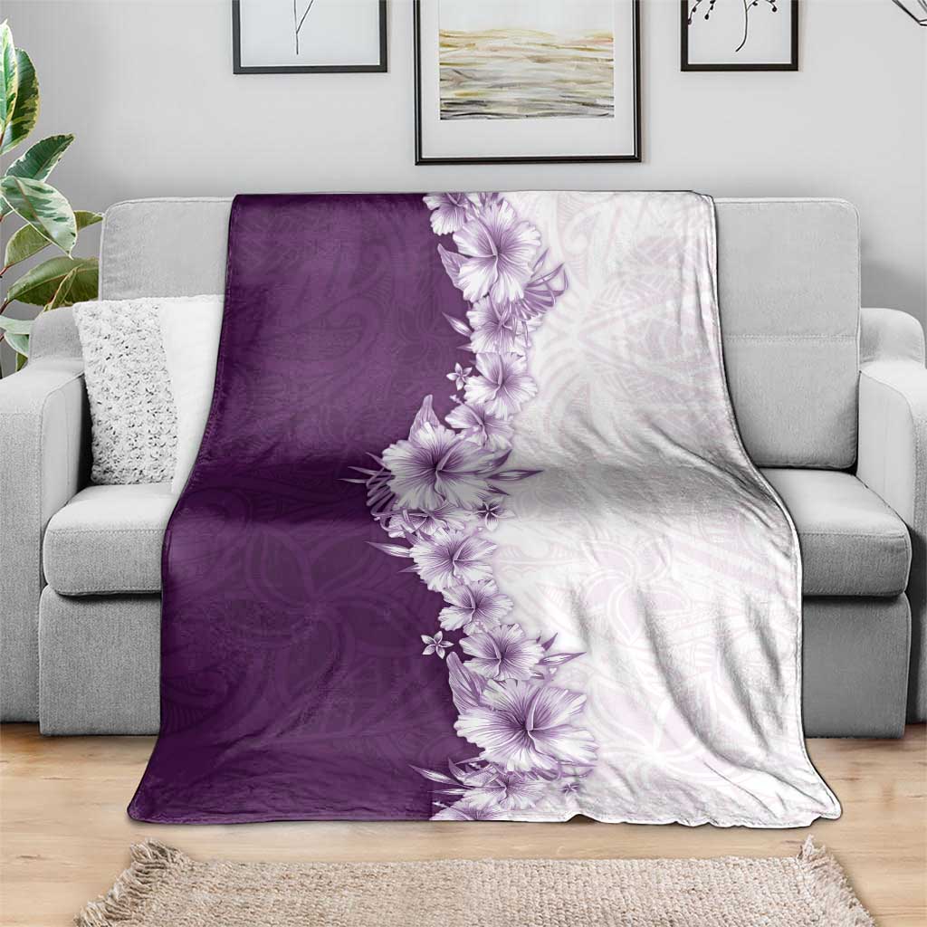 Hawaii Hibiscus Flowers Blanket Purple Polynesian Pattern