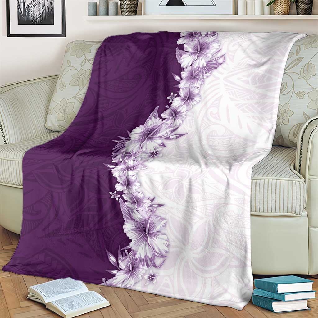 Hawaii Hibiscus Flowers Blanket Purple Polynesian Pattern