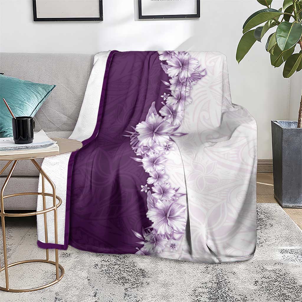 Hawaii Hibiscus Flowers Blanket Purple Polynesian Pattern