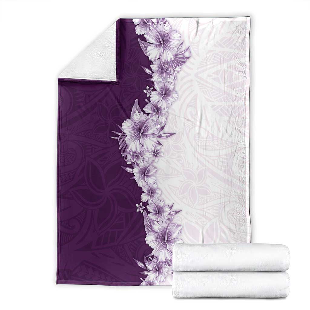 Hawaii Hibiscus Flowers Blanket Purple Polynesian Pattern