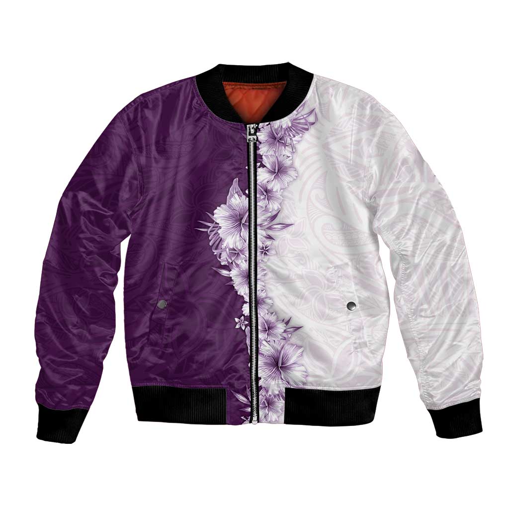 Hawaii Hibiscus Flowers Bomber Jacket Purple Polynesian Pattern