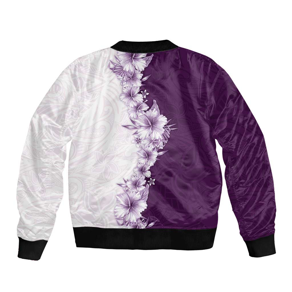 Hawaii Hibiscus Flowers Bomber Jacket Purple Polynesian Pattern