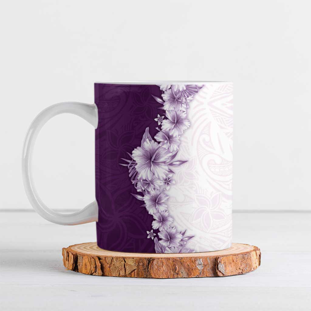 Hawaii Hibiscus Flowers Ceramic Mug Purple Polynesian Pattern