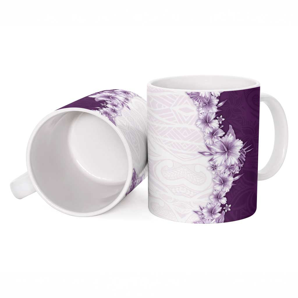 Hawaii Hibiscus Flowers Ceramic Mug Purple Polynesian Pattern
